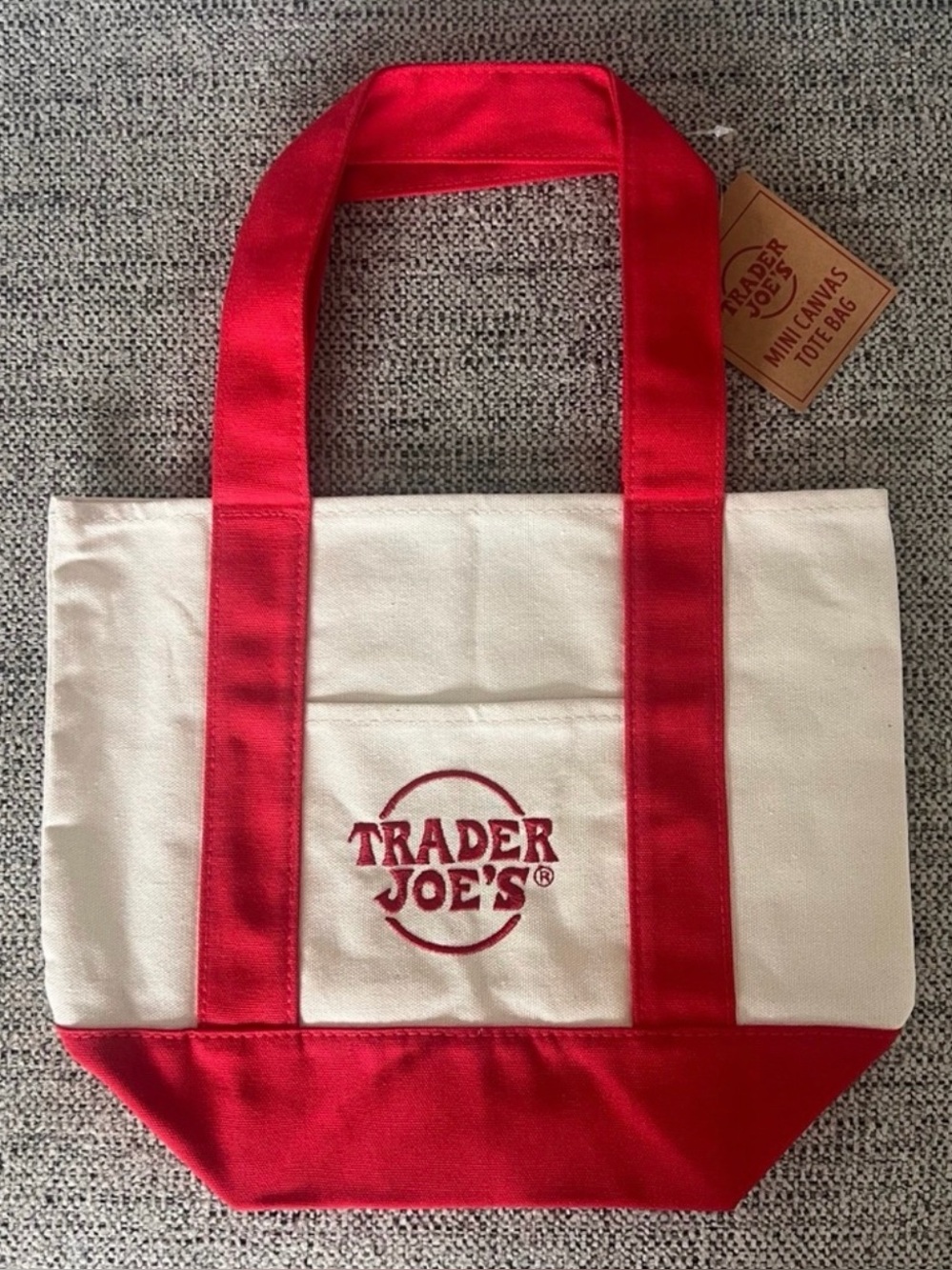 NWT Trader Joe’s Red & Cream Canvas Mini Tote Bag